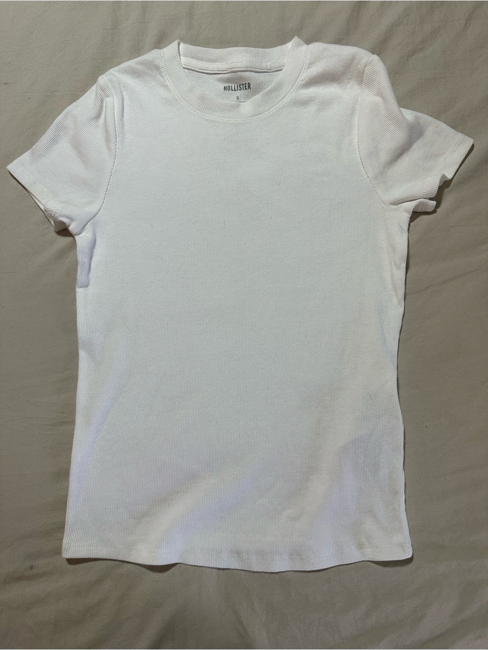 Hollister White Ribbed Short-Sleeve Tee